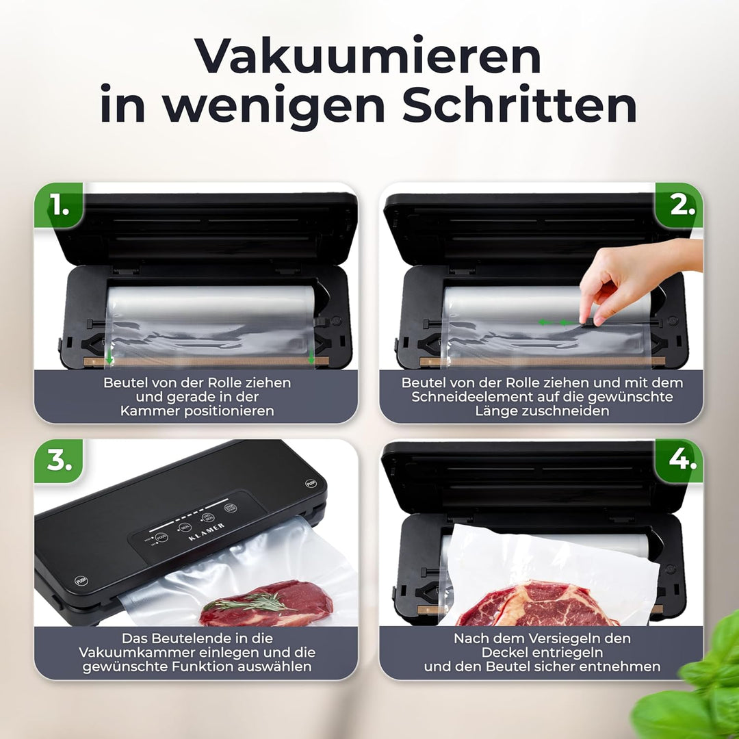 KLAMER Vakuumiergerät Classic Pro 80 - Vakuumierer für trockene oder feuchte Lebensmittel und Sous V