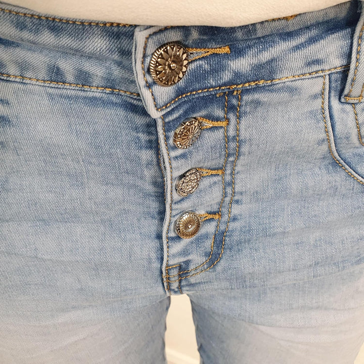 Jewelly Damen Boyfriend Stretch Jeans| Denim Hose für Frauen| 5-Pocket Bagggy Pants XS Light Wash, X