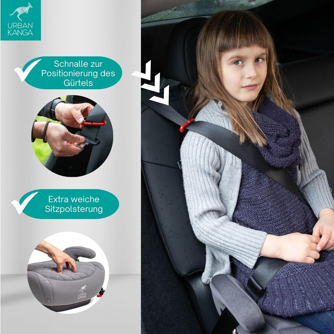 Urban Kanga Wombat Sitzerhöhung Auto Kinder Isofix 125-150 cm Gruppe 3 (Grau Gesteppt), Grau Gestepp