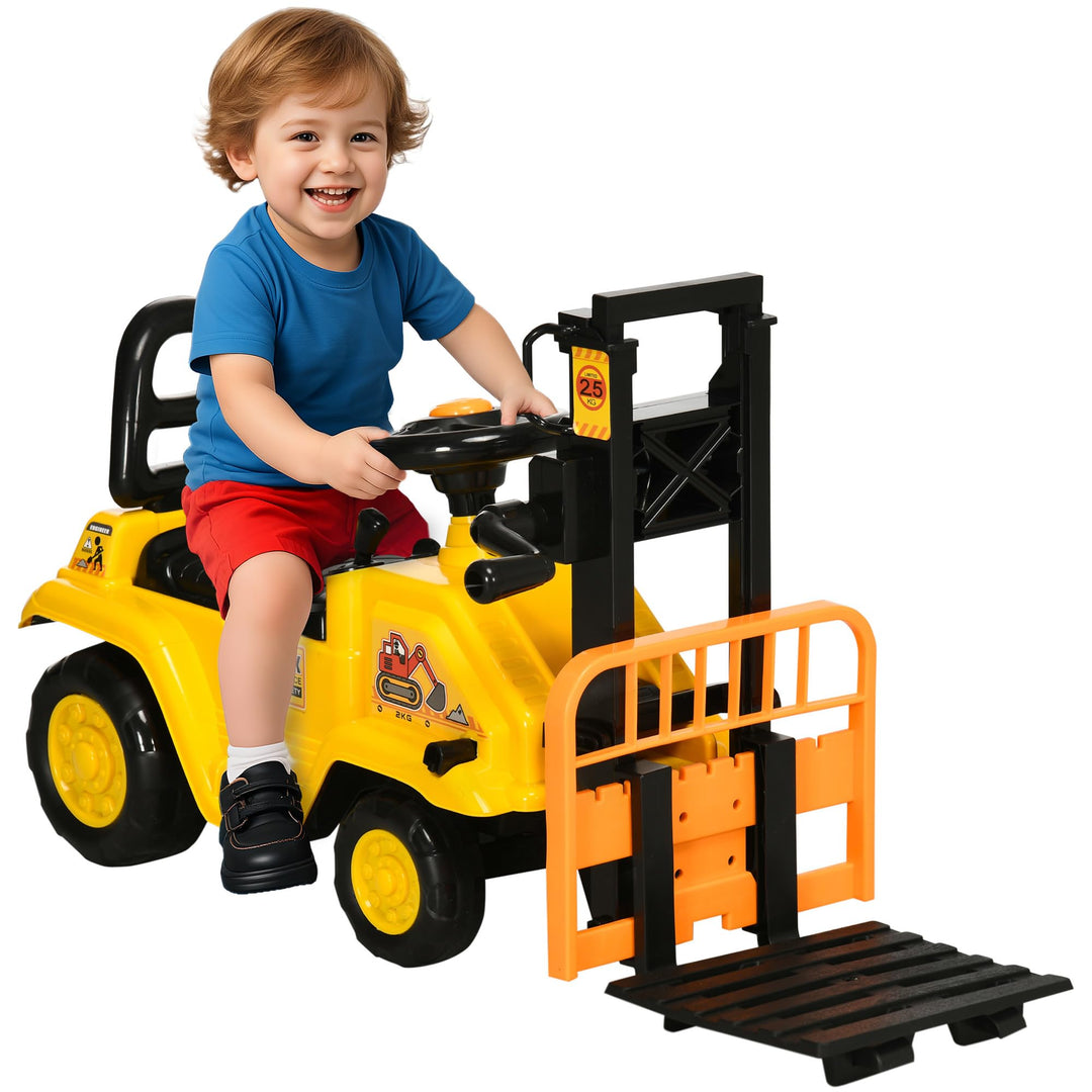 HOMCOM Traktor für Kinder von 3-4 Jahren mit Gabelstapler, Knopf für Geräusche und versteckter Staur