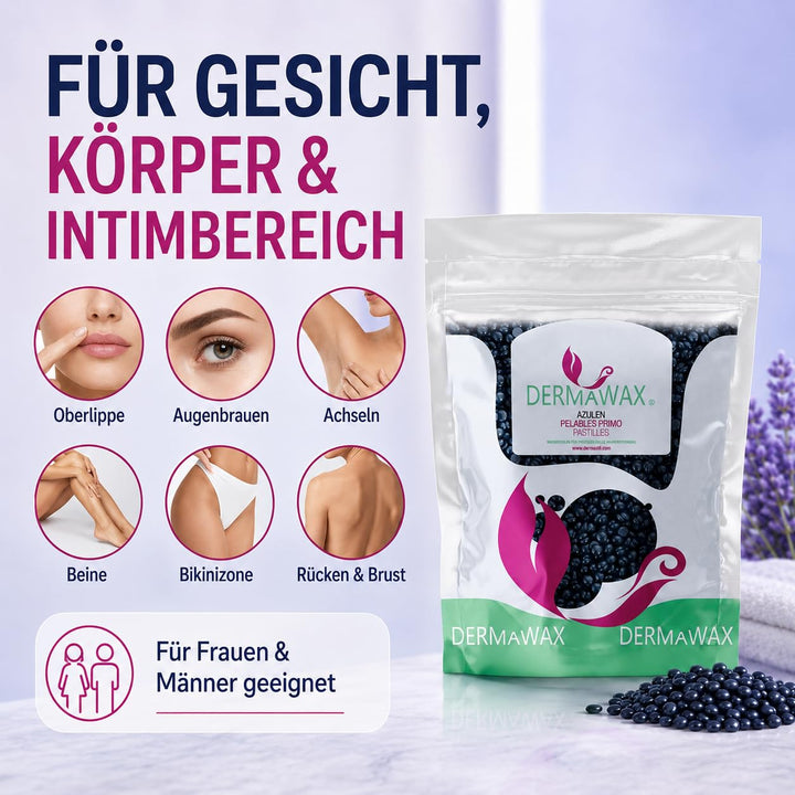 Dermawax 1 kg Azulen Waxing Perlen- Professionelle Heisswachs Wachsperlen zur Haarentfernung- Anwend