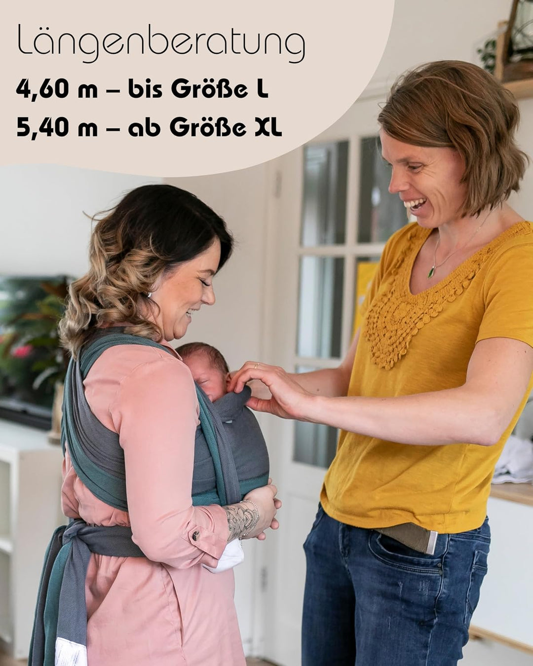 Hoppediz Frühchen-Babytragetuch ab Geburt, Stone 5,40 m | Ergonomisches Tragetuch, extra schmal für