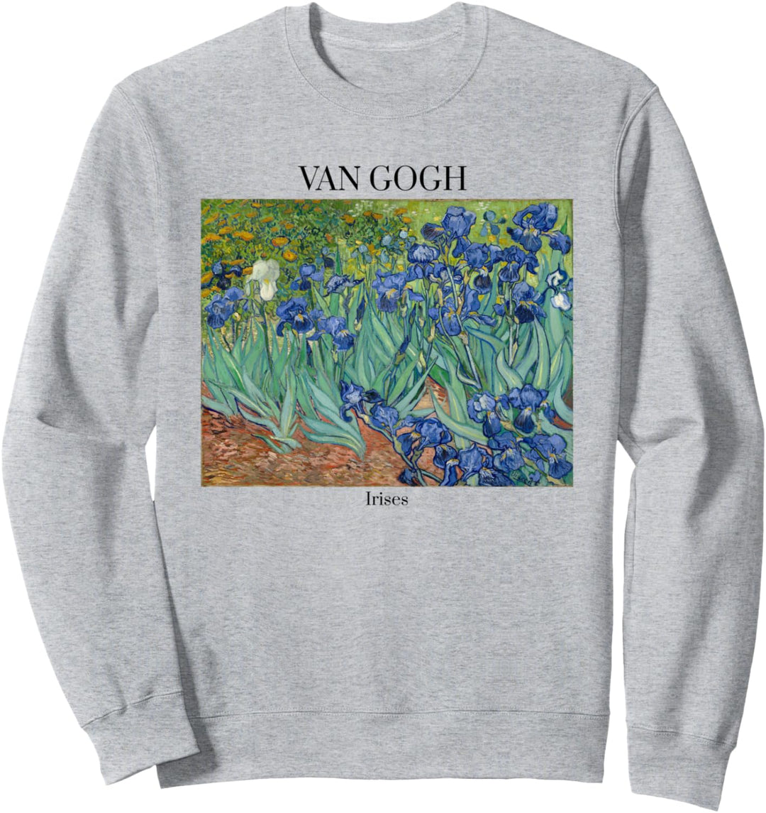 Van Gogh Iris-Malerei, beschriftet mit Van Gogh und Irisen. Sweatshirt