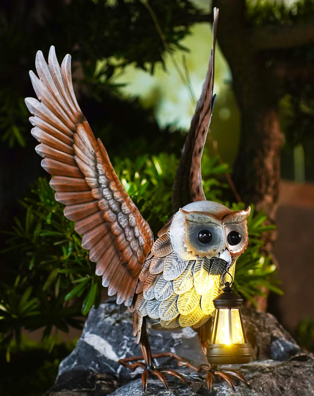 Metall Eule Figuren mit Solarlampen Deko Wohnzimmer und Gartendeko: Eulen Vogel Gartenfiguren für Dr