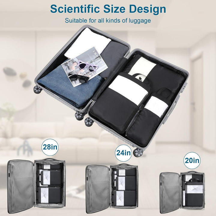 Cozary Koffer Organizer Packing Cubes Compression 4 Stück - Packwürfel mit hohem Fassungsvermögen, T