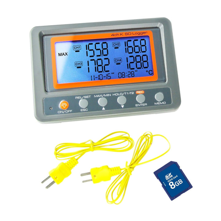 Gain Express 4 Kanäle K-Typ Thermoelement Temperatur-Datenlogger Recorder mit SD-Karte, hohe Genauig