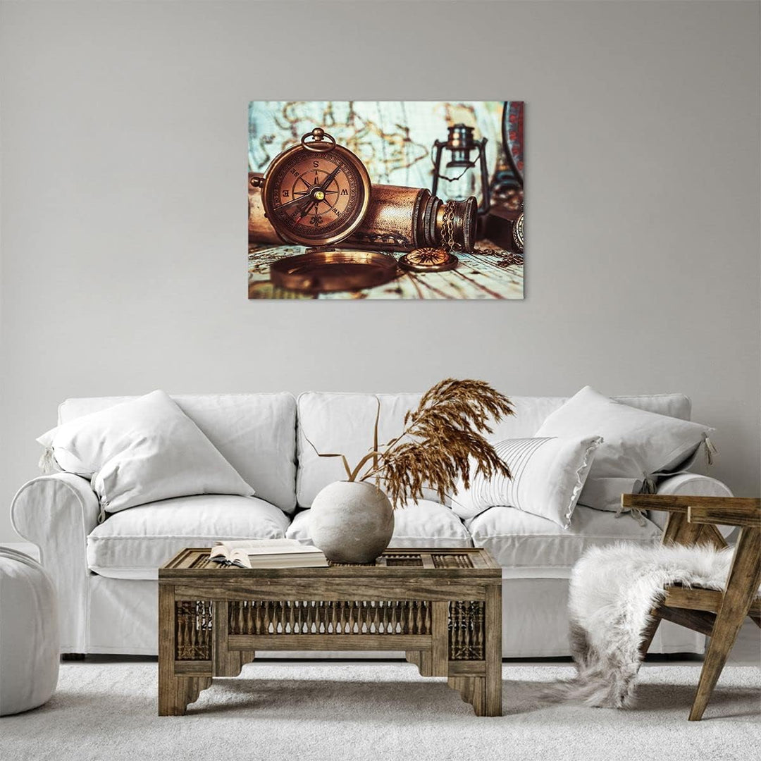 Bilder auf Leinwand Kompass Teleskop Abenteuer antik Leinwandbild 70x50cm Wandbilder Dekoration Wohn