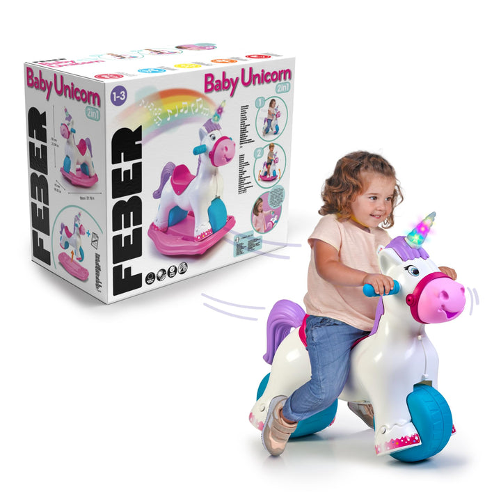 FEBER Baby Einhorn Lauflernhilfe in Einhornform, 2-in-1 Lauflernhilfe und Wippe, mit Wieh- und Tromp
