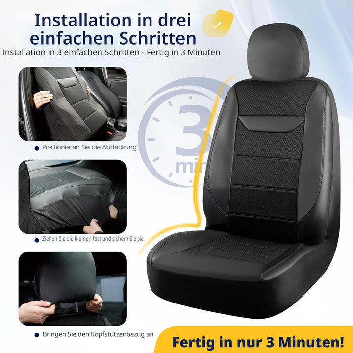 kingphenix 2er-Pack Vordersitzbezüge aus Memory-Schaumleder, Atmungsaktives 4D-Mesh, Airbag-kompatib
