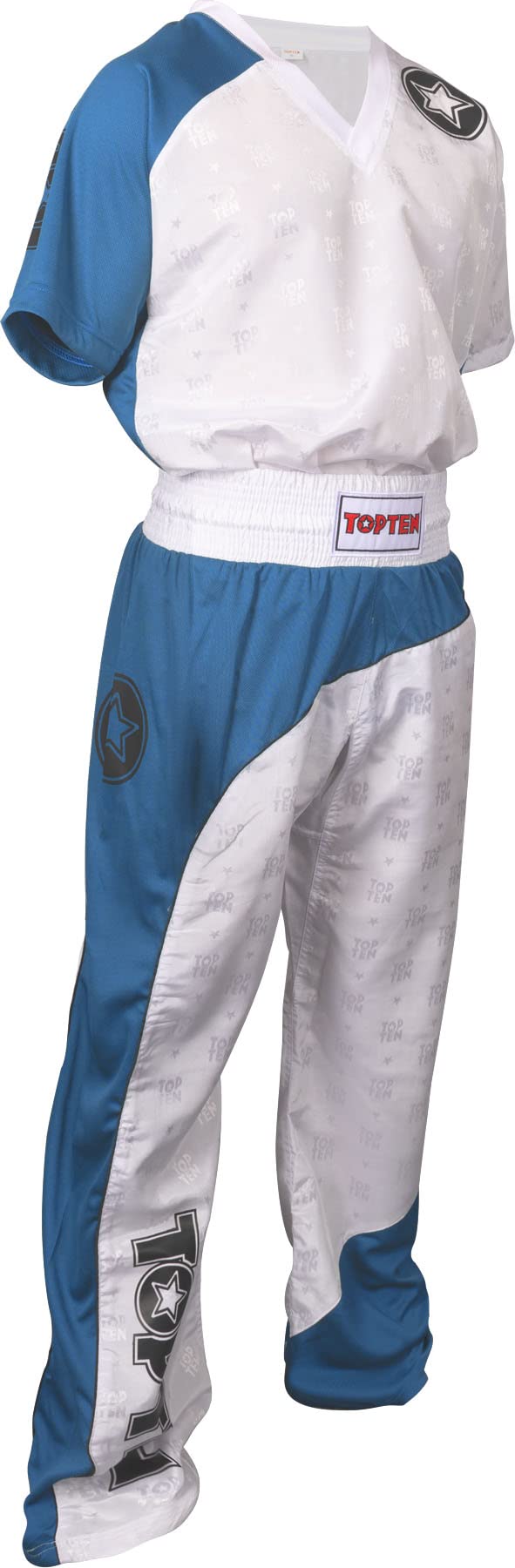 TOP TEN Kickboxuniform „Bow“ Weiss - Blau - Schwarz 150, Weiss - Blau - Schwarz 150
