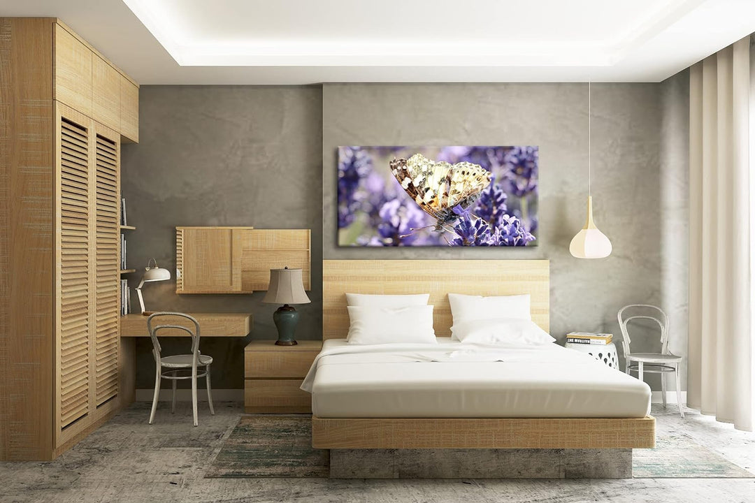 süsser Schmetterling Panorama 80x40 cm als Leinwandbild, Motiv fertig gerahmt auf Echtholzrahmen, Ho