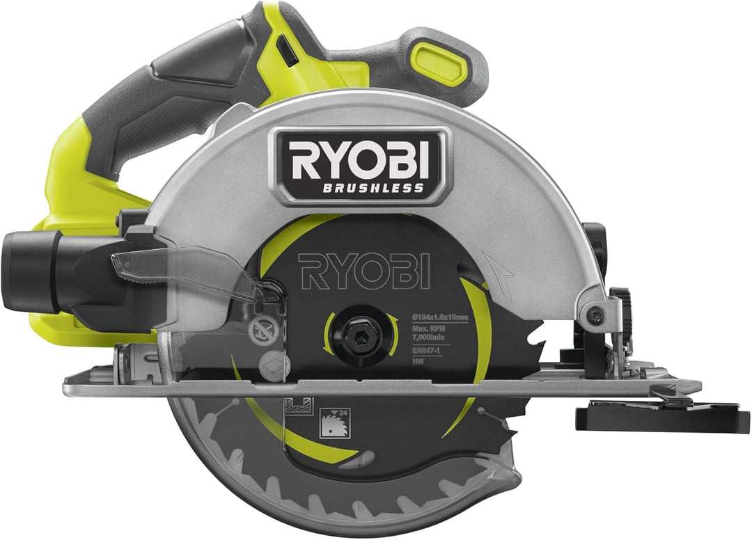 RYOBI 18 V ONE+ Brushless Akku-Handkreissäge RCS18BL-0, 184 mm Sägeblatt, werkzeuglose Einstellungen