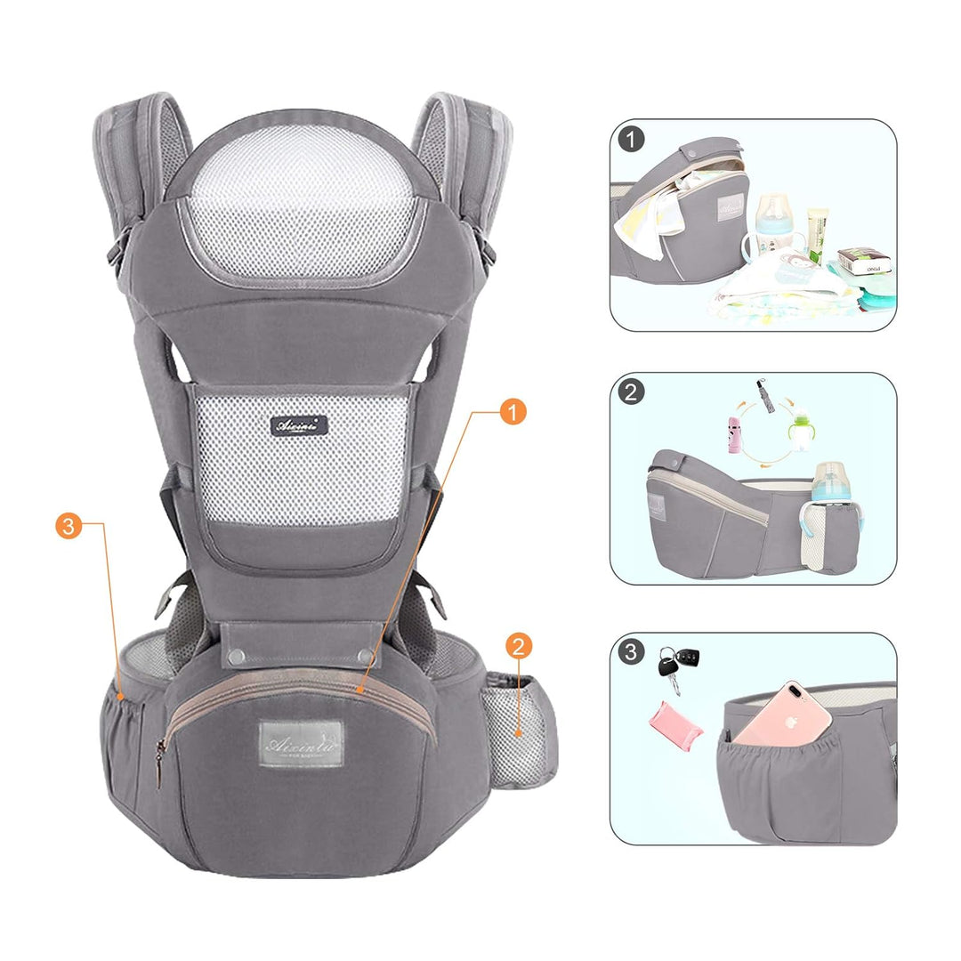 Baby-Tragetasche, Babytragetasche, mit Kopfstütze und Kapuze, reine Baumwolle, atmungsaktiv, leicht,
