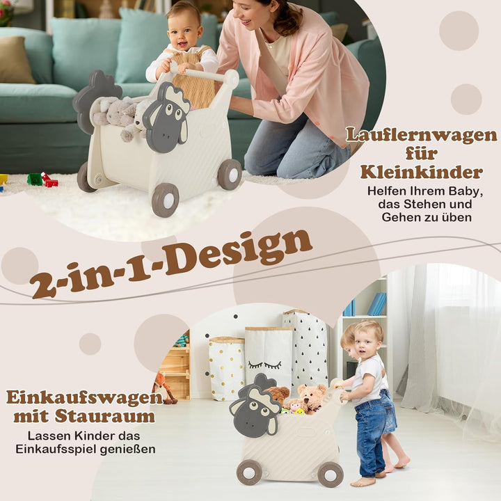 COSTWAY Baby Lauflernwagen, Lauflernhilfe mit 18 L Stauraum & Rädern, Spielzeugwagen zum Schieben &
