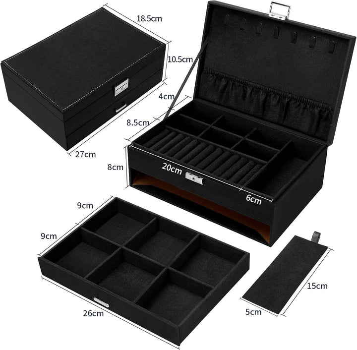 Schmuckkasten, Schmuckkästchen mit Schubladen für Damen Mädchen, Samt Schmuckbox Schmuckschatulle Gr