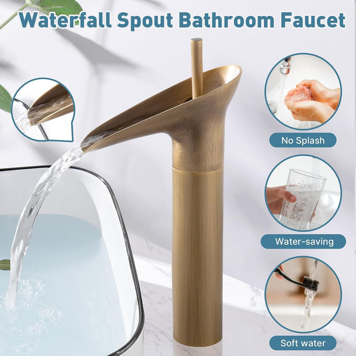 Wasserhahn Bad Antik Messing, Bevankly Hoch Waschtischarmatur Retro, Einhebel Wasserfall Waschbecken