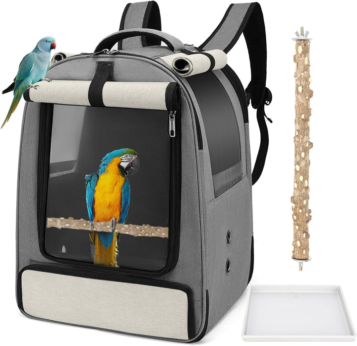 ALLSOPETS Vogelrucksack Leicht und Atmungsaktiv Tragbarer Papageiträger für Kleine Tiere mit Ständer
