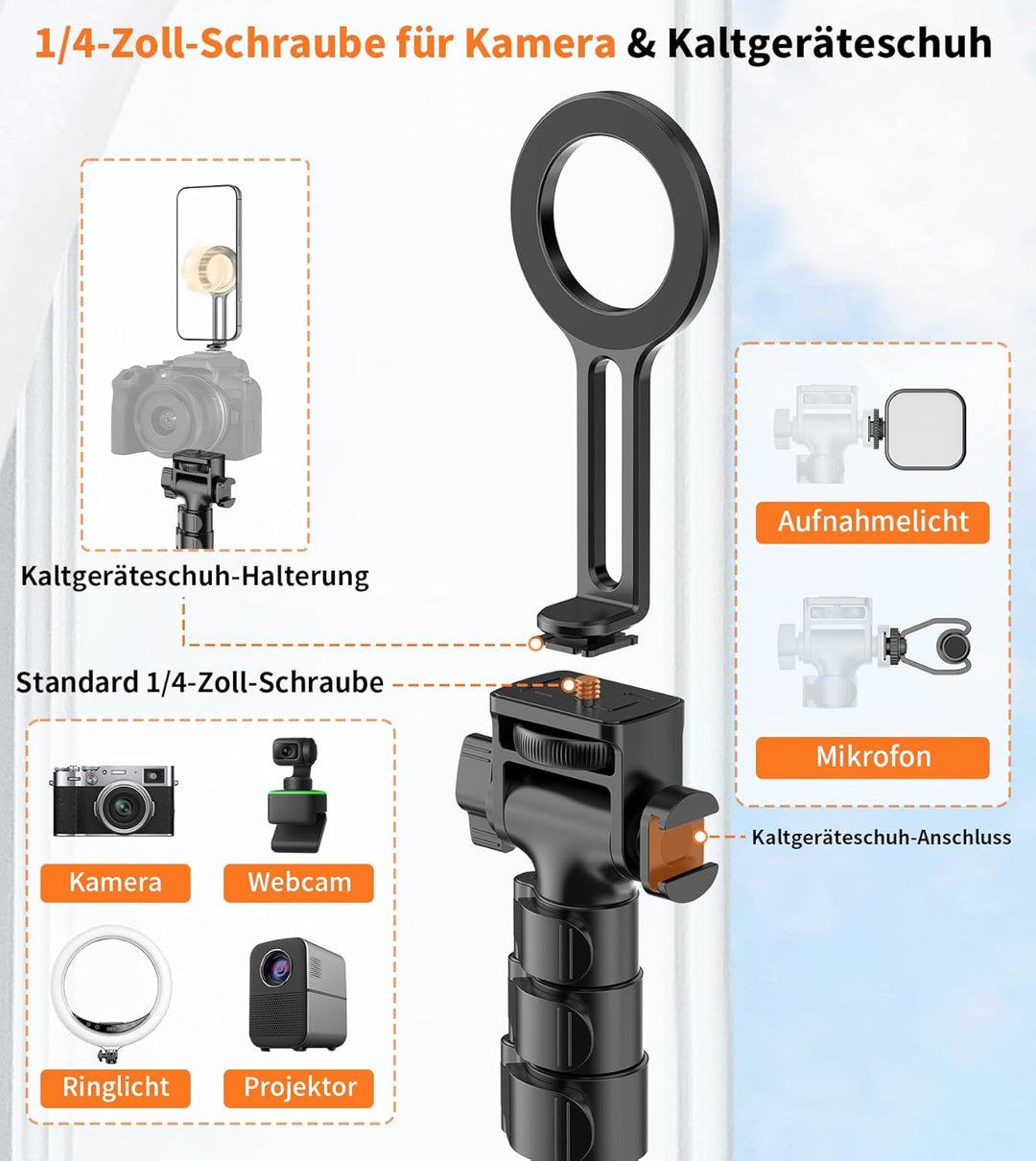 XXZU 187cm Magnetisches Handy Stativ, Leichtes Stativ Kamera mit Fernbedienung & Magnetischer Handyh