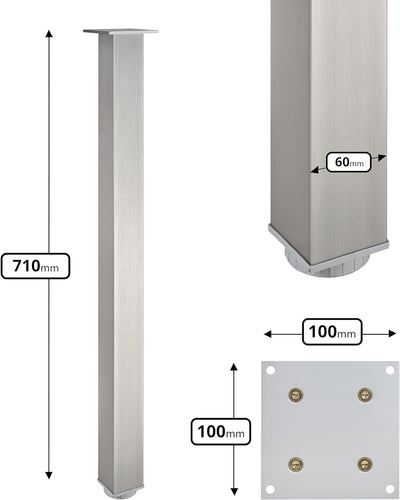 Alusfera Tischbeine Höhenverstellbar Quadratische - Tischbeine Metall/Aluminium - Möbelfüsse für Ess