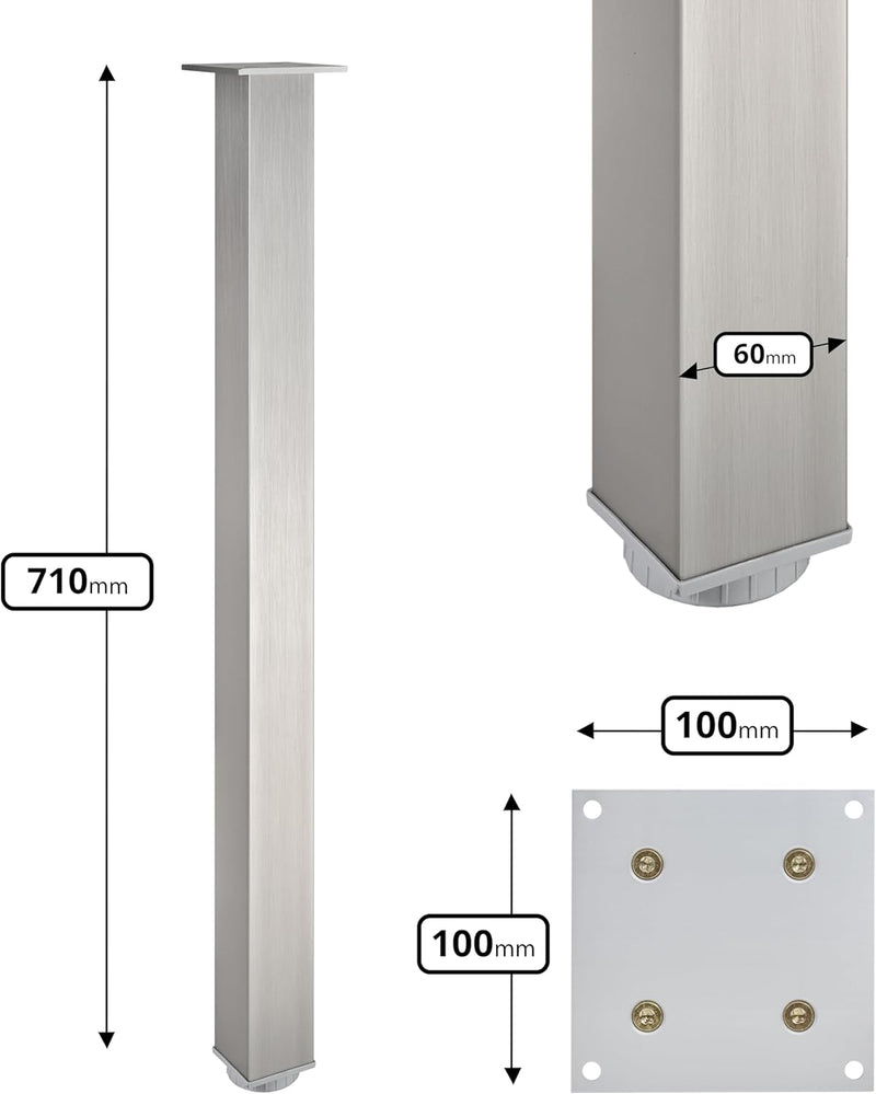 ALUSFERA Tischbeine Höhenverstellbar Quadratische - Tischbeine Metall/Aluminium - Möbelfüsse für Ess
