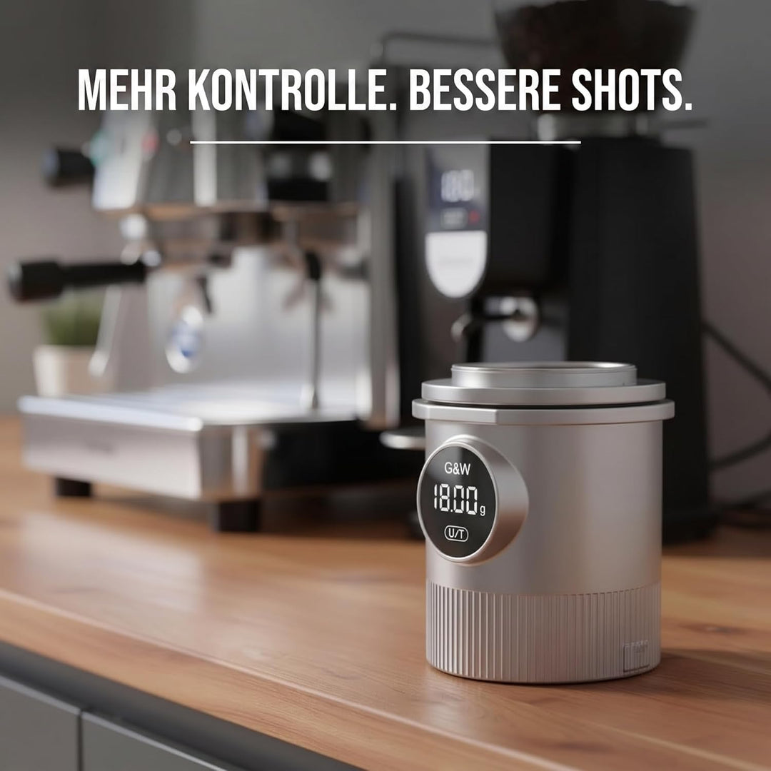G&W Kaffee Dosing Cup Waage 58 mm, Digitale Espressowaage mit Becher, 0,05–0,1 g Genauigkeit bis 500