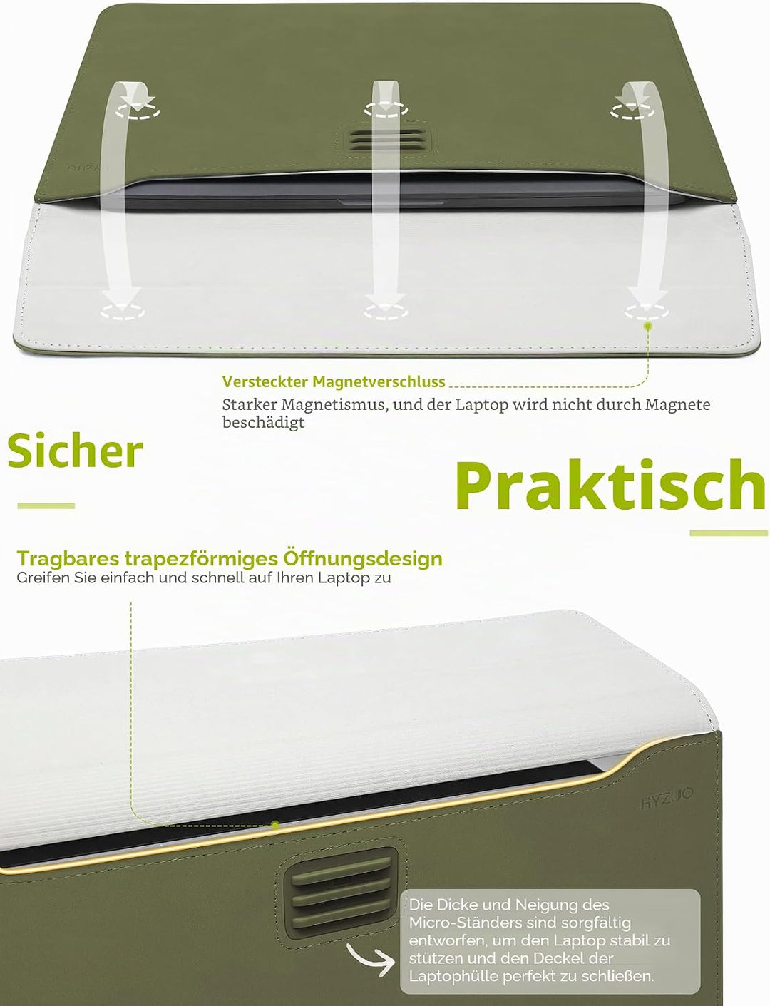 HYZUO 13 Zoll Laptop Hülle Tasche mit Einstellbarer Ständer für MacBook Air 13 M5 A3449 M4 M3 M2 M1