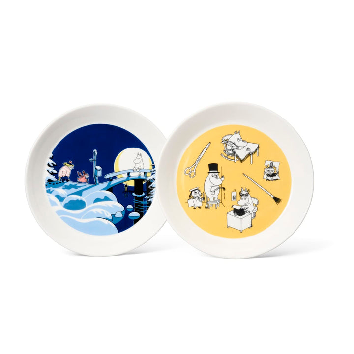 Arabia Moomin Teller-Set Office & Winternacht, aus Vitroporzellan, 2 teilig, Masse: 19,6 x 2,7 cm, 1