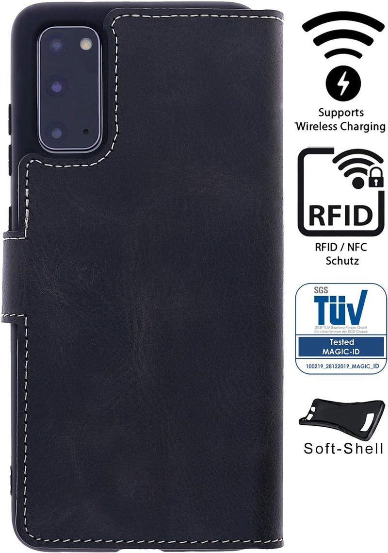 Burkley Handyhülle mit Ständer und Kartenfach für Samsung Galaxy S20 FE Leder Handytasche mit Magnet