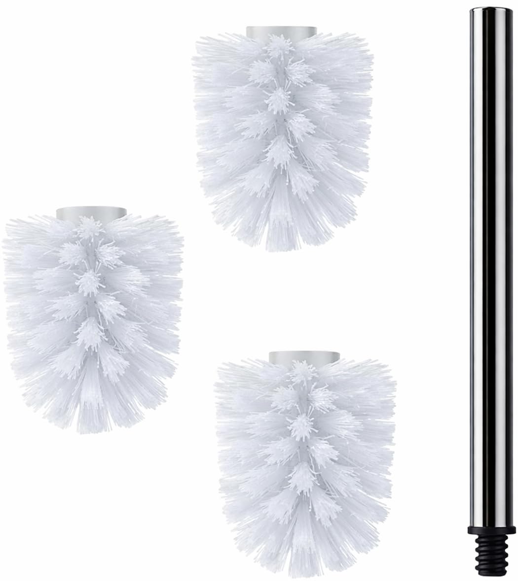 Daloual - 3 x Ersatz WC-Bürstenkopf Weiss Ø ca. 6,5 cm + 1 x Edelstahl-Griff 26,5 cm - Toiletten-Bür