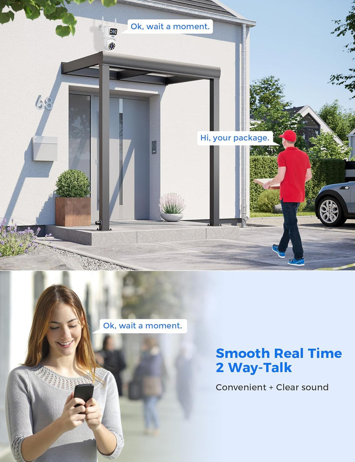 Hiseeu [Dual-Objektiv 3MP Überwachungskamera Aussen WLAN,2,4G/5G Dual-Ansicht PTZ WiFi Kamera Outdoo