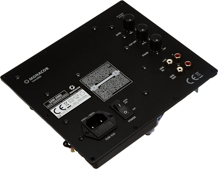 MONACOR SAM-200D Subwoofer Aktiv-Modul mit 200 W, variablem Tiefpass, Tieftöner mit stufenlos regelb