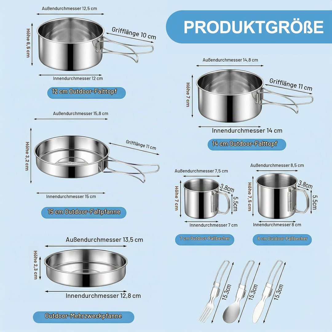 Camping Kochgeschirr Set - Camping Geschirr Set 304 Edelstahl Mini-Picknick-Camping Kochset, Edelsta
