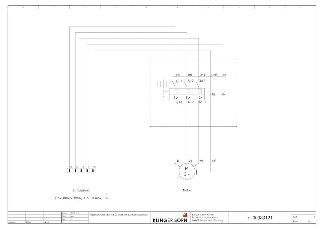 Motorschutzschalter ISKRA MS25 0,63-1A in Gehäuse mit CEE-Kragenstecker 16A CEE-Kragenstecker 16A, m