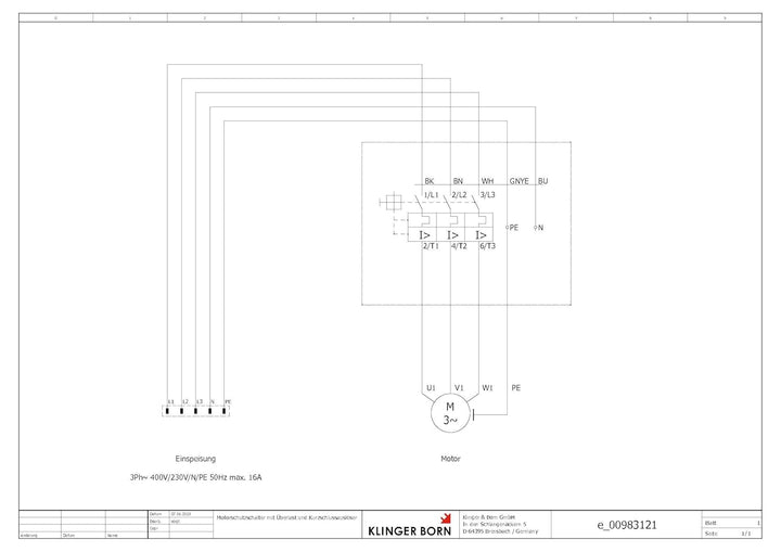 Motorschutzschalter ISKRA MS25 1,6-2,5A in Gehäuse mit CEE-Kragenstecker 16A CEE-Kragenstecker 16A,