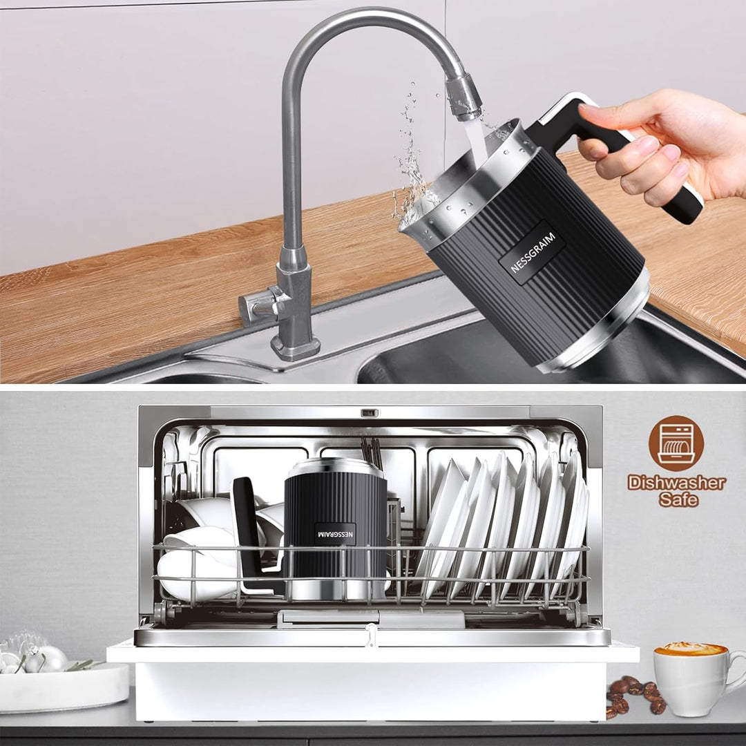 Milchaufschäumer Elektrisch 5-in-1, Milchschäumer Spülmaschinenfest mit Kakao Funktion für heisser S