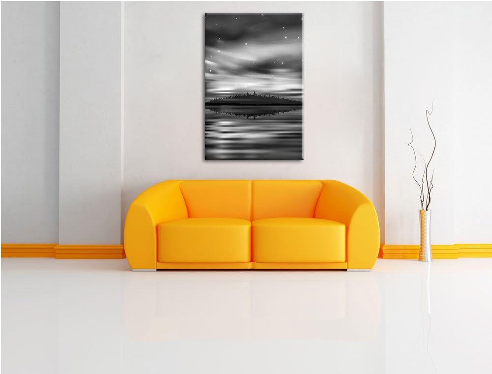 Pixxprint Monocrome, Finnische Polarlichter, Format: 100x70 auf Leinwand, 100x70