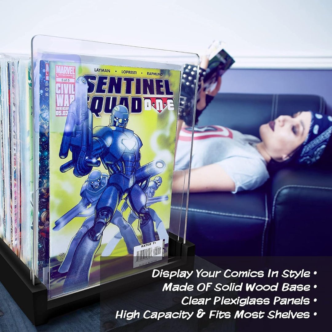 Comicbuch-Aufbewahrungshalter, Vitrine für Sammler – zum Patent angemeldete Comicbox aus Holz und Ac