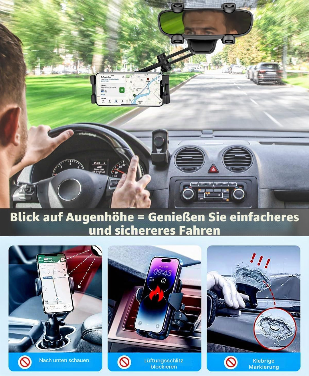 woleyi Auto/LKW Rückspiegel Tablet Halterung [Multifunktionale Drehbare] KFZ Handy Tablet Spiegel Au
