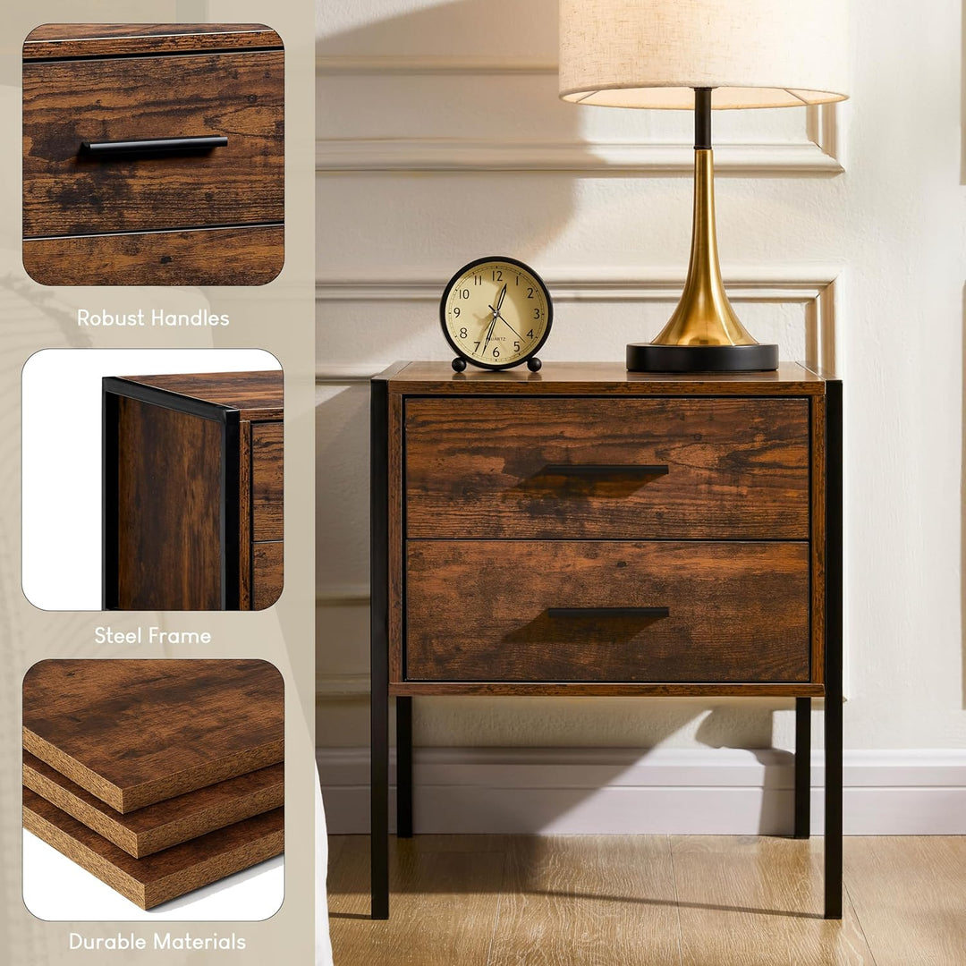 Vida Designs Brooklyn Nachttisch, Dunkles Holz, 2 Schublade Dunkles Holz 2 Schublade, Dunkles Holz 2