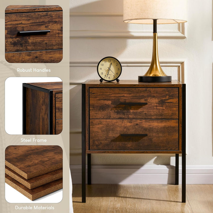Vida Designs Brooklyn Nachttisch, Dunkles Holz, 2 Schublade Dunkles Holz 2 Schublade, Dunkles Holz 2