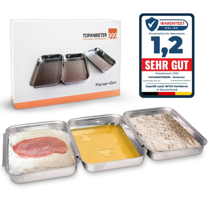 TOPANBIETER 999 Panierschalen Set Edelstahl 3-teilig – Panierset zum Panieren von Schnitzel, Fleisch