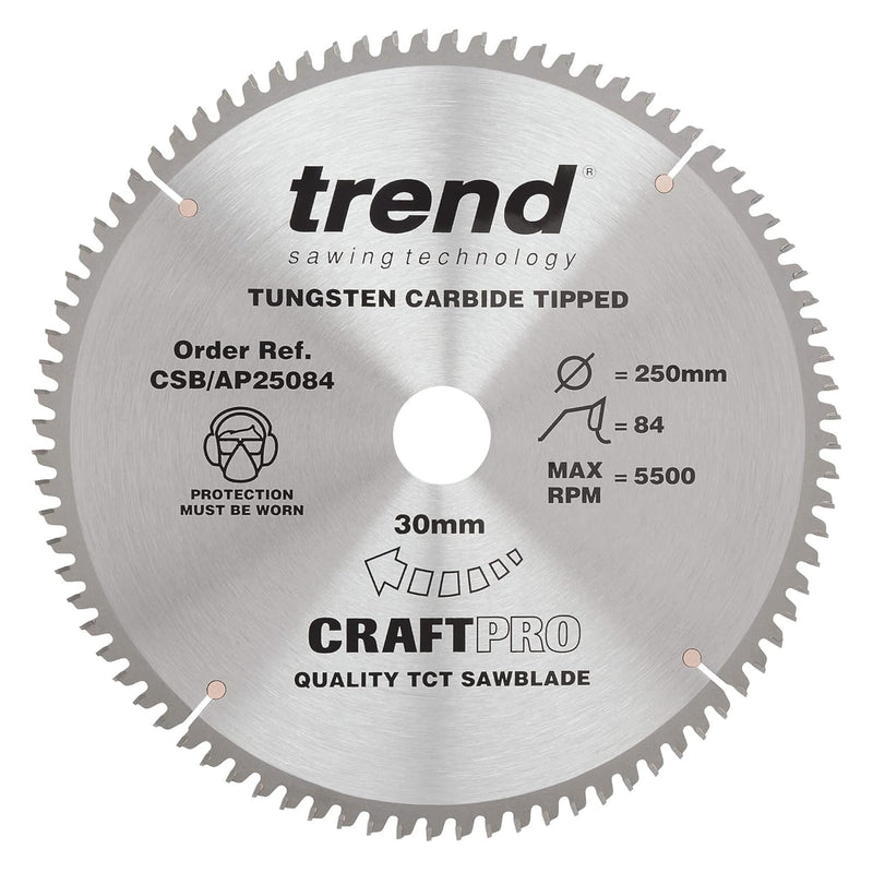 Trend CraftPro Arbeitsplatte Aluminium und Kunststoff TCT Kreissägeblatt, 215mm Durchmesser x 64 Zäh