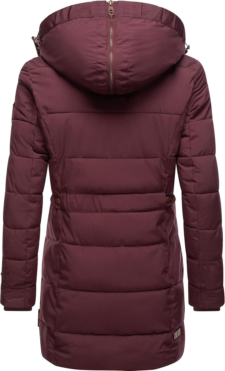 MARIKOO Damen Warmer Winter Steppmantel mit Kapuze Lieblings Jacke XS-XXL XS Wine, XS Wine