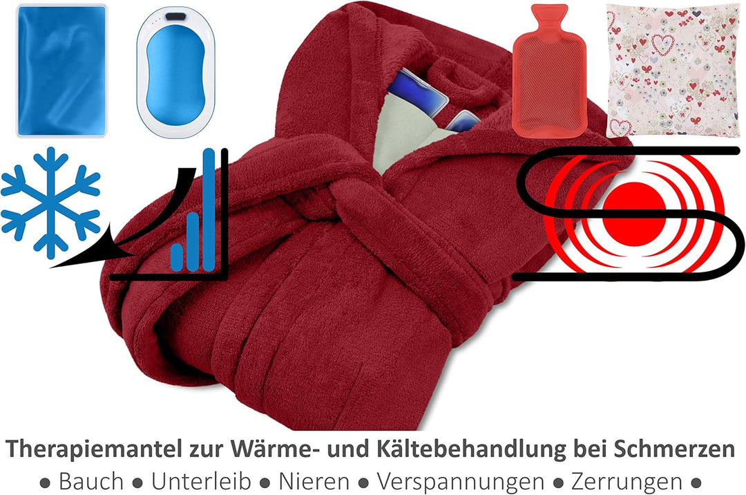 Emily´s Check Kuschelfleece Therapie Bademantel mit Kapuze und Innentaschen 1582.2293, S burgund