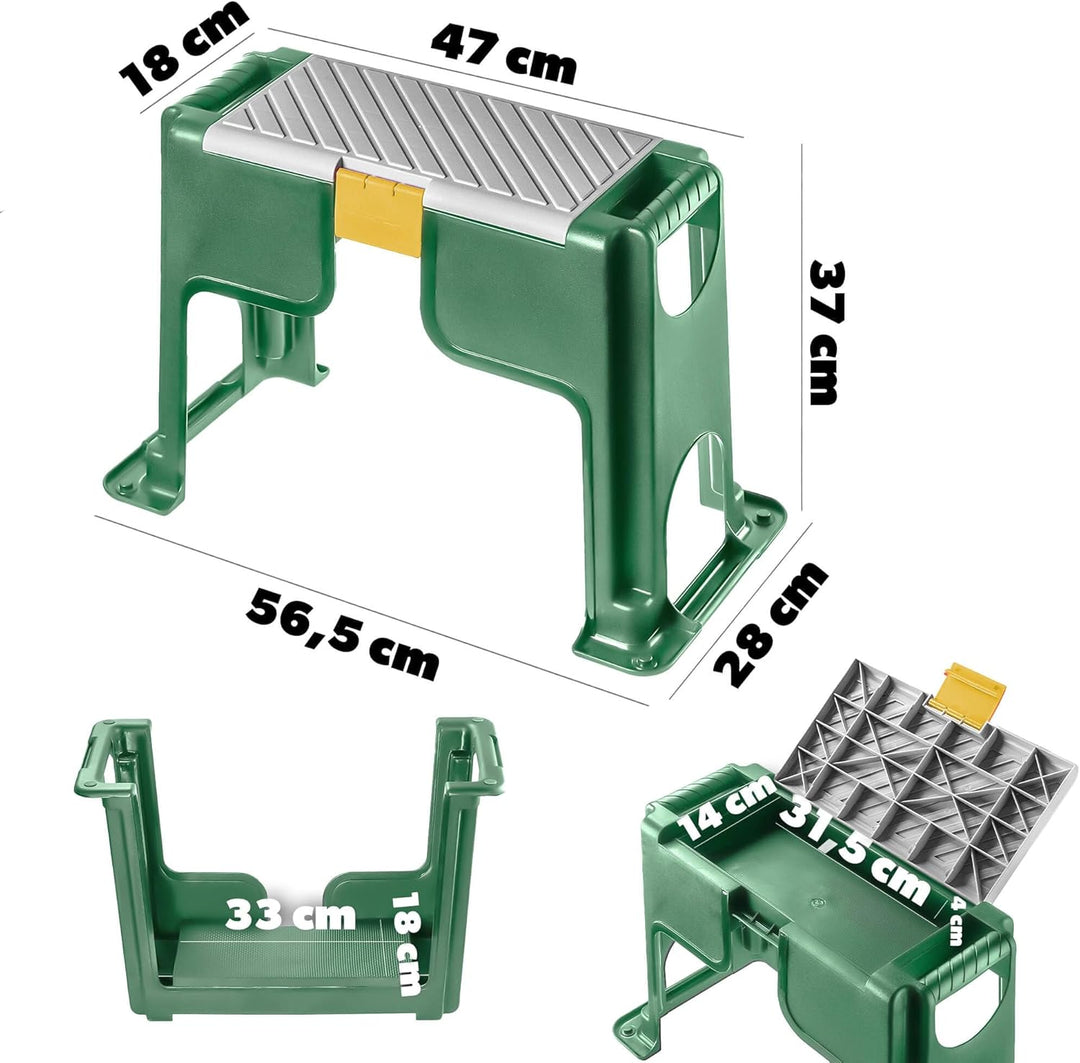 KADAX Gartenhocker, 56.5 x 28 x 37 cm, Kniebank für Gartenarbeiten, 2in1 Kniebank und Tritthocker au