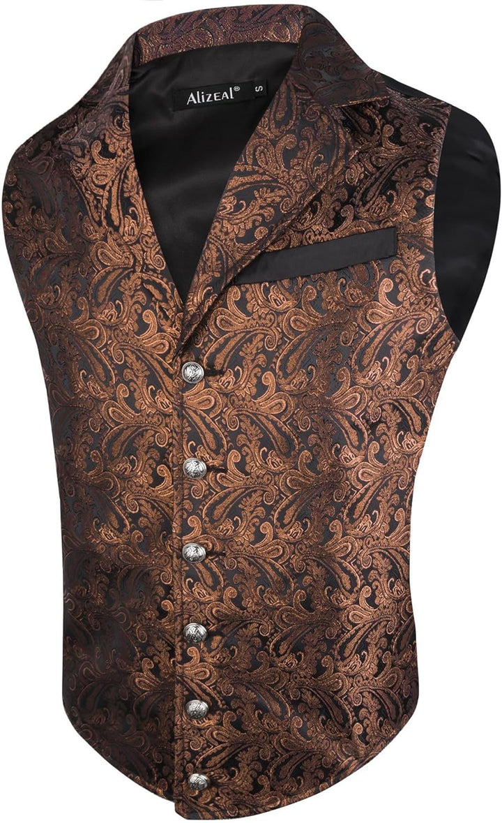Alizeal Herren Paisley Weste Viktorianische Steampunk Gothic Formelle Casual für Party Bankett Anzug