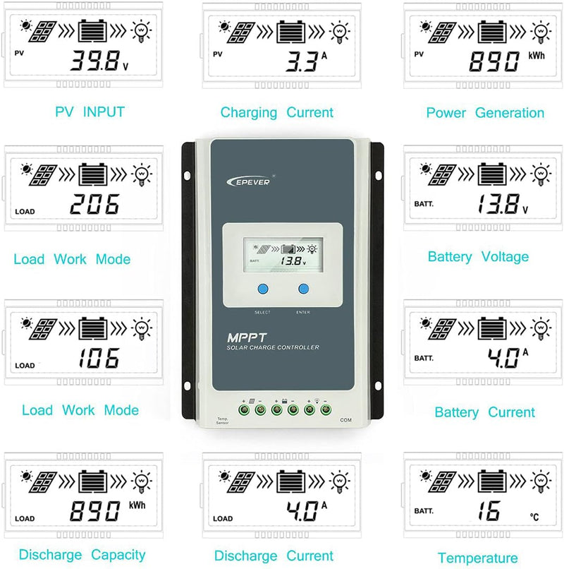 EPEVER Tracer 1210 AN MPPT Solar Laderegler 12V 24V DC Automatisch Identifizierung mit LCD-Display H