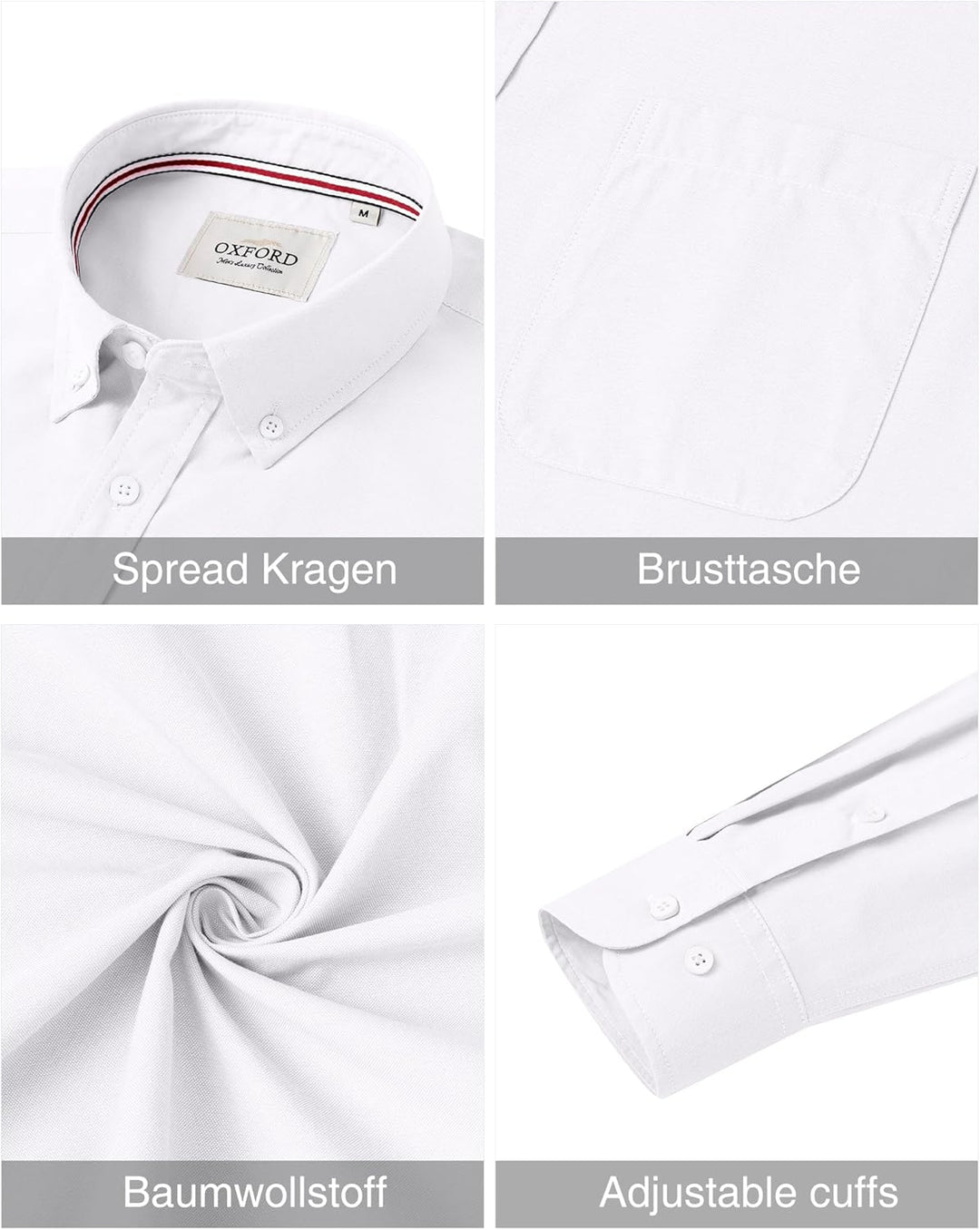 J.VER Oxford Herren Hemd Bügelfrei Regular Fit Hemd Langarm Casual Hemd aus Oxford Button down Hemd