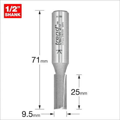 Trend - Zwei Flöten cutter 9,5mm Durchmesser - 3/50X1/2TC 9.5 x 25mm, 9.5 x 25mm