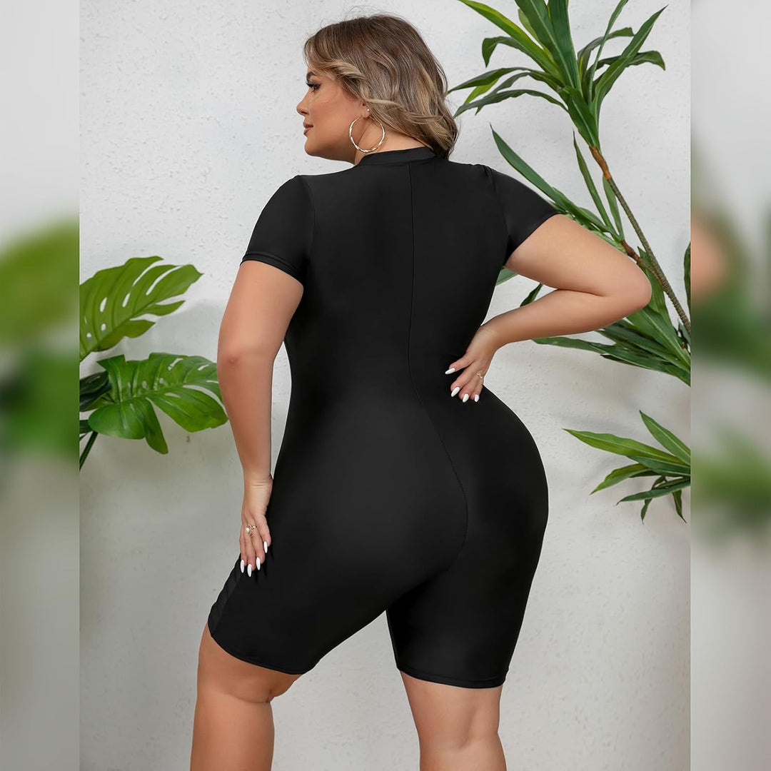Odizli Badeanzug Damen Grosse Grösse Kurzarm/Ärmellos Blumen Druck Kurz Rashguard Bademode Surfanzug